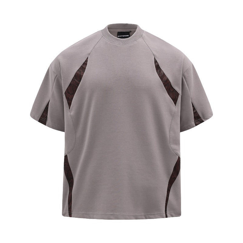 Men's t-shirt - american retro streetwear, unisex, snake print patchwork, deconstructed design, high street oversized short sleeve tee