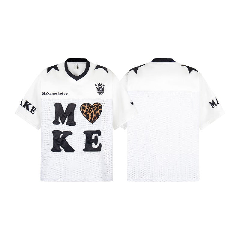 Men's t-shirt - american retro unisex patchwork leather breathable basketball jersey style short sleeve design - high street loose fit t-shirt