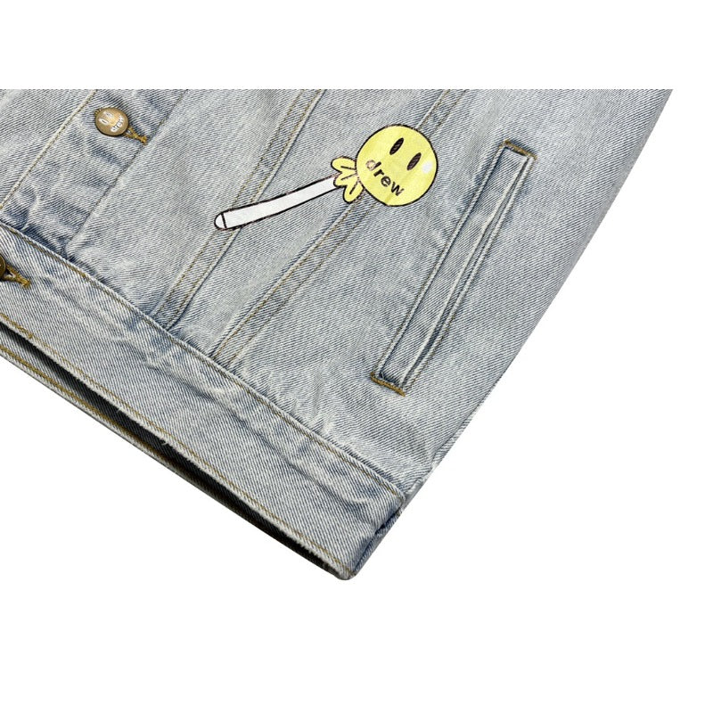 Drew house jacket - early autumn d@ew multi-element patchwork smiley face embroidered badge denim jacket