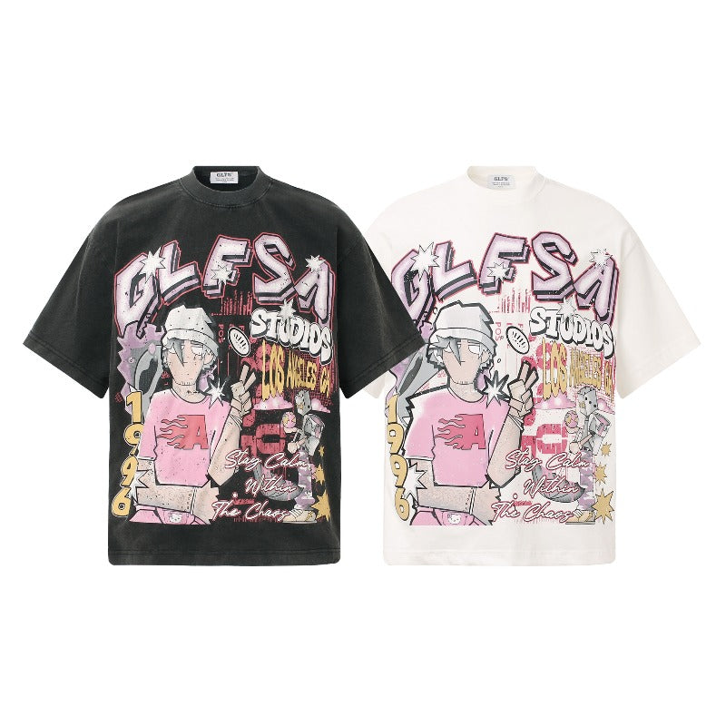 Men's t-shirt - american streetwear summer subculture hip-hop unisex high-end cartoon design loose fit short sleeve tee