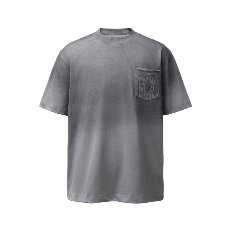 Men's american retro heavyweight double yarn washed distressed embroidered design high street loose fit short sleeve t-shirt