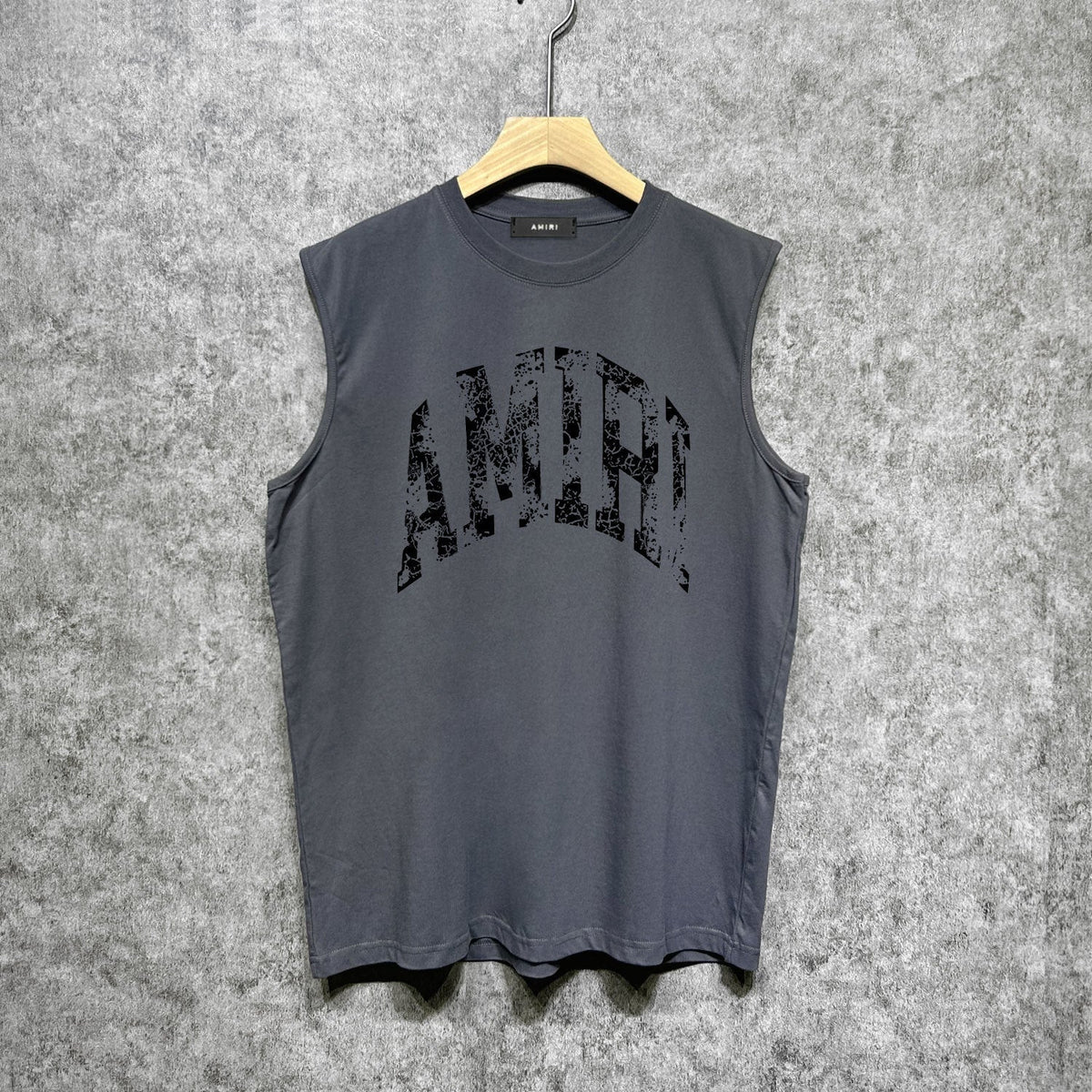 Amiri tank top with cracked curved letter cut outprinting