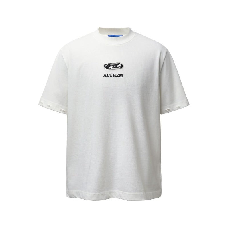 Men's t-shirt: american retro heavyweight double yarn high-quality appliqué embroidery design, men's crew neck loose fit short sleeve t-shirt
