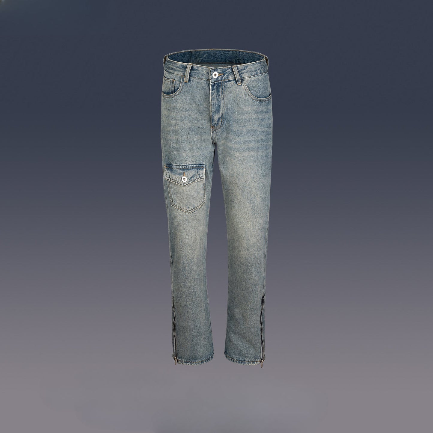 MIJKO Men Vintage Pants MIJKO Hip Hop Pocket Trim Zip Washed Jeans