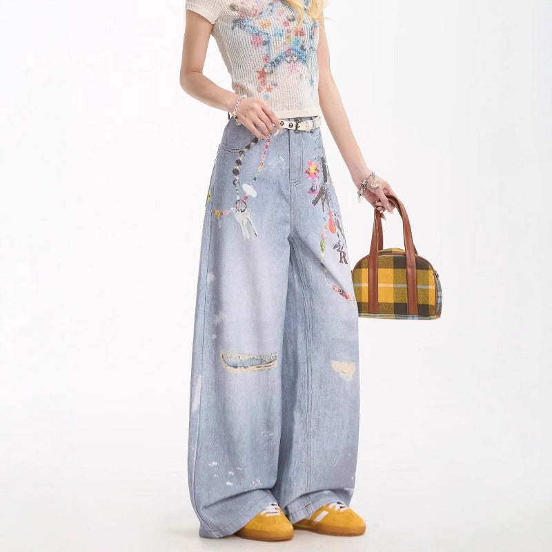 Women jeans summerfloralsprintingretro