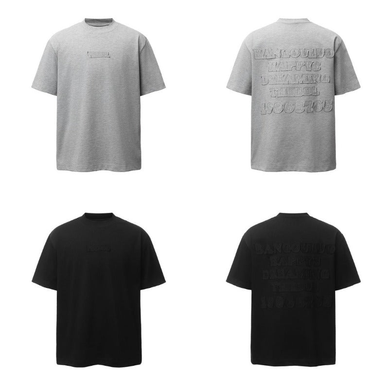 Men's t-shirt - american retro heavyweight double yarn letter patch embroidery design - men's high street oversized short sleeve tee