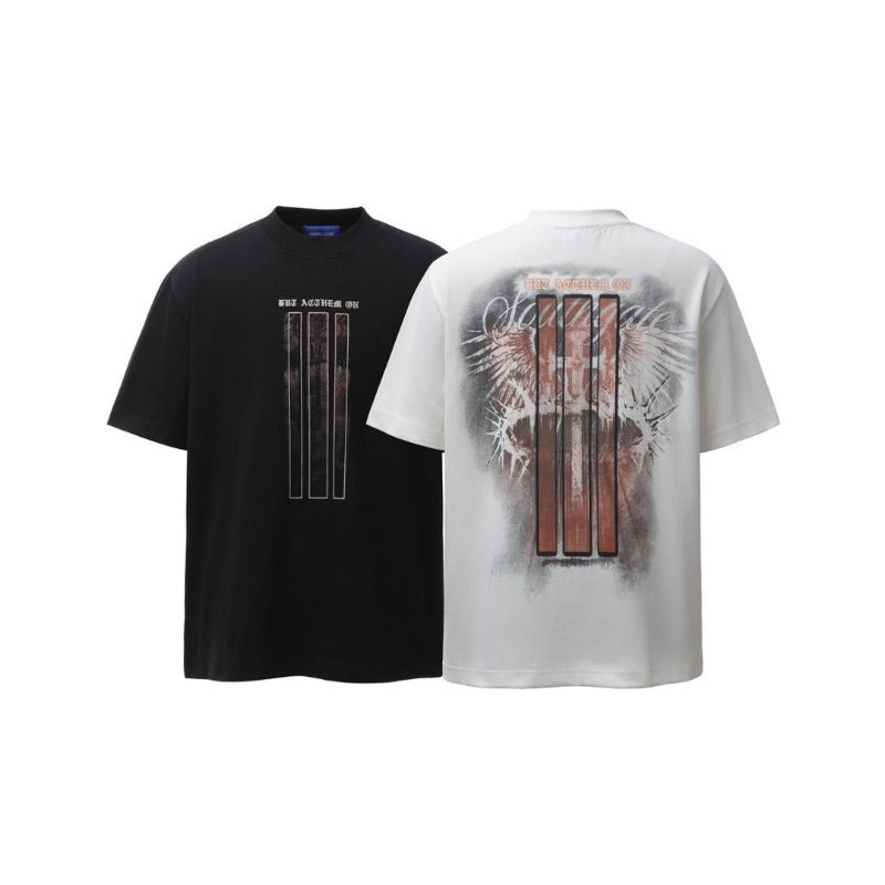 Men's t-shirt - american retro heavyweight double yarn high-quality streetwear graphic print high street men's loose fit short sleeve tee