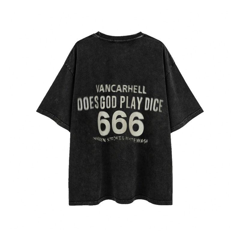 Men t shirt - summer american street trendy brand dice theme washed distressedoversize short-sleeved t-shirt