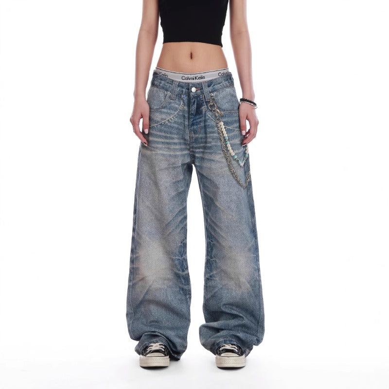 Women jeans summerretro3d chain pendant printing