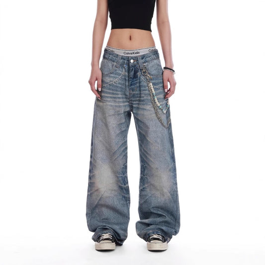 Women jeans summerretro3d chain pendant printing