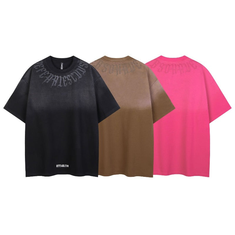 Men t shirt mankun-spring and summer american retrofashionable brand letter distressed washed oversizeheavy weight short-sleeved t-shirt