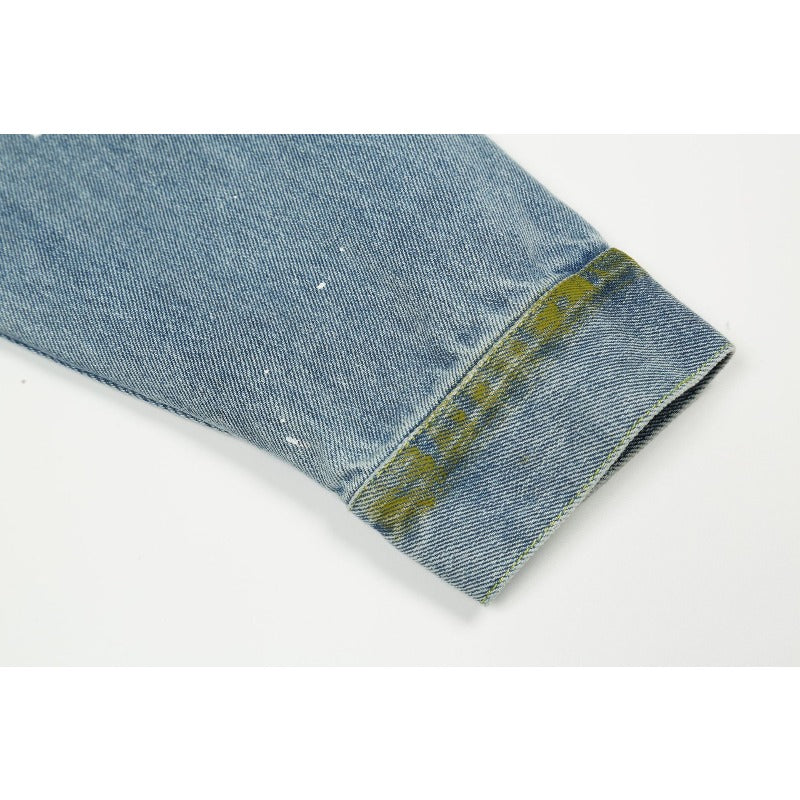 Drew house jacket early autumn d@ew flip smiley face splash ink printing denim outwear