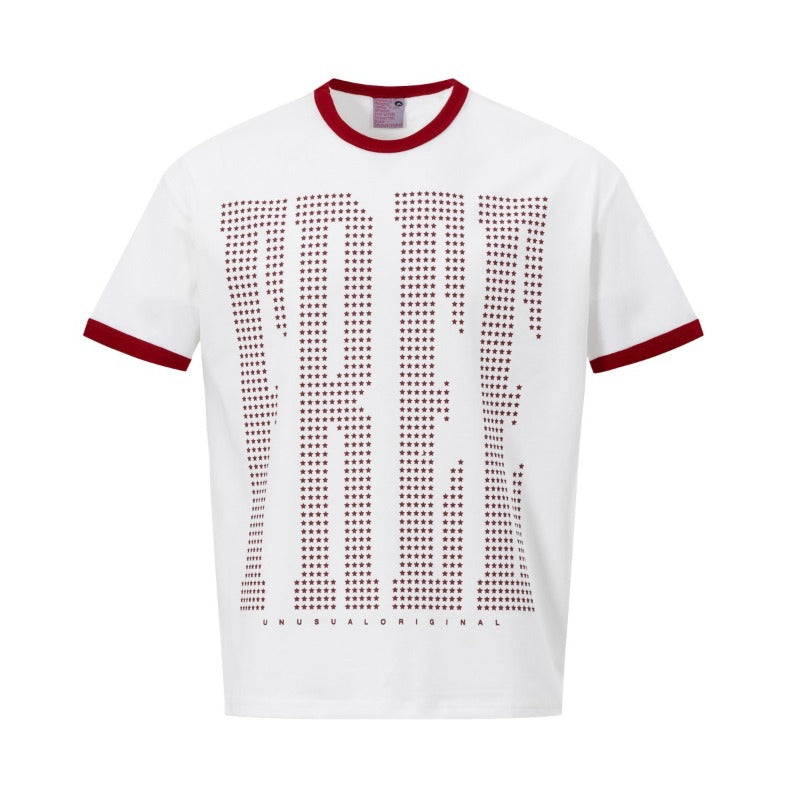 Men's t-shirt - american high street retro streetwear couple style patchwork letter design crew neck slightly loose short sleeve t-shirt