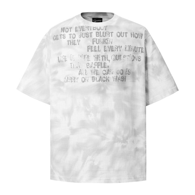 Men's american streetwear summer letter design loose tie-dye premium heavyweight short sleeve t-shirt