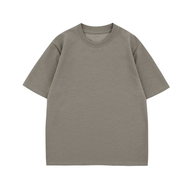 Men's t-shirt - american neutral summer streetwear, old money style, high-end design, textured, relaxed fit, crew neck short sleeve tee