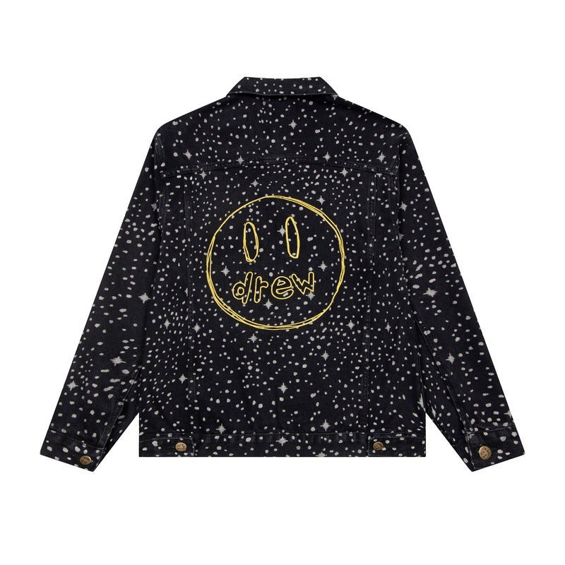 Drew house jacket spring & fall d@ew embroider smiley face letter splash ink denim outwear