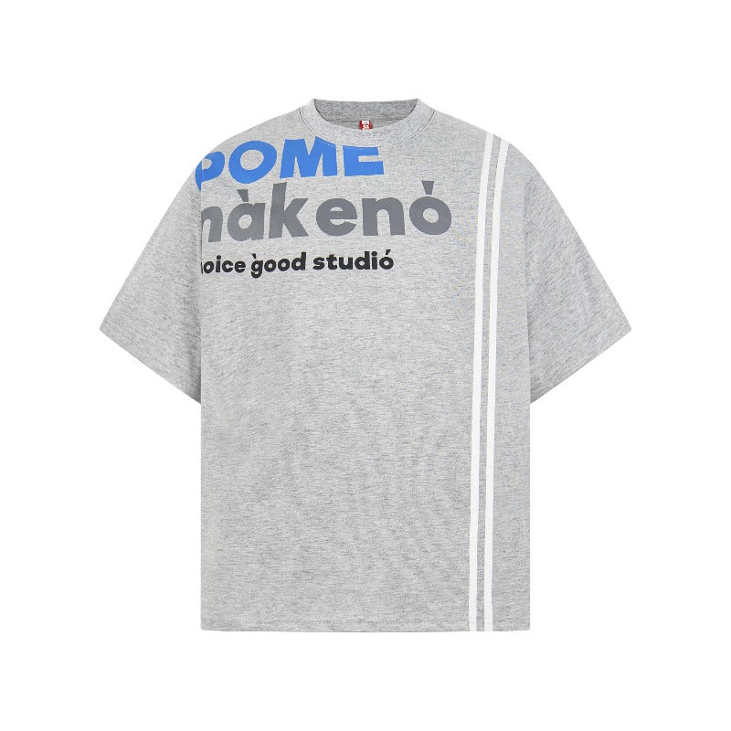 Men's t-shirt - american retro unisex letter print striped short sleeve design - men's high street loose fit tee
