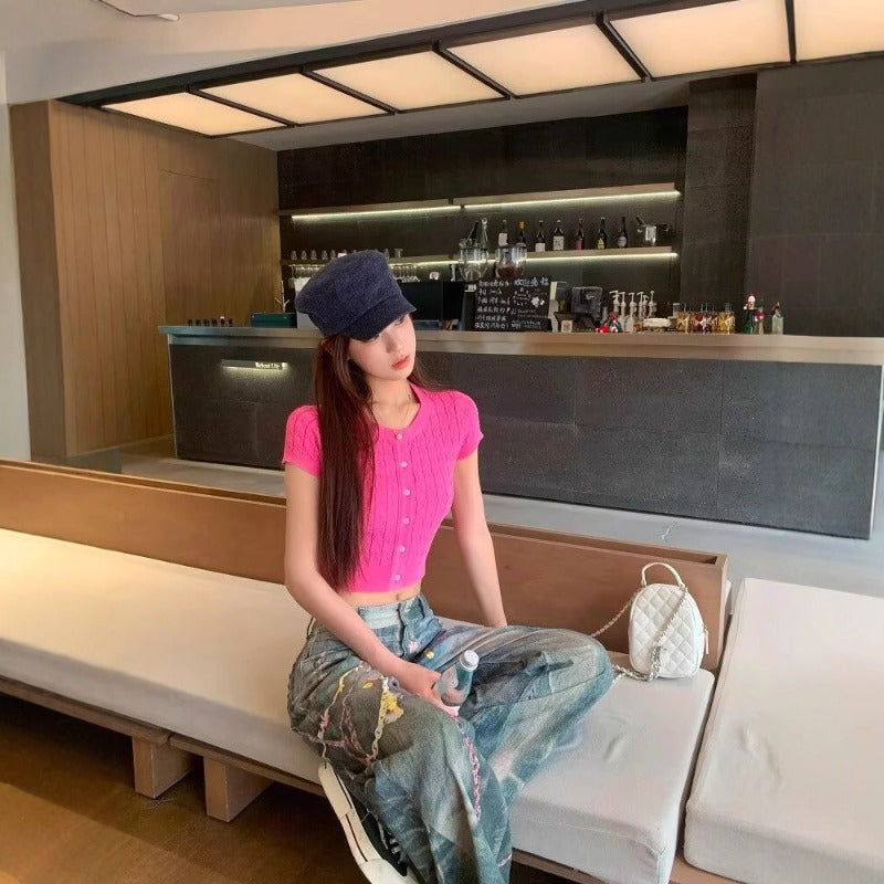 Women jeans washed distressed wide legs