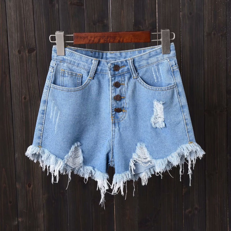 Women jeans summer high waist raw edge loose