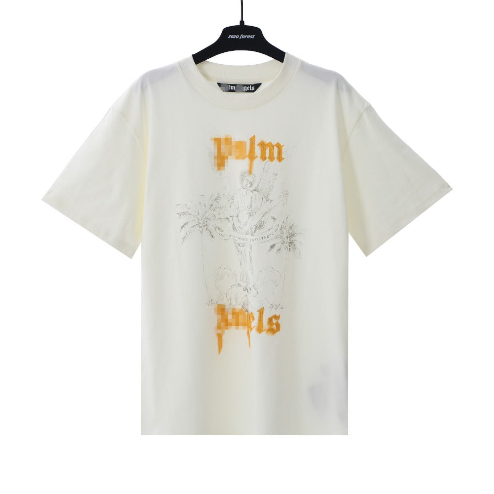 Palm Angels T Shirts Vintage Statue Stream Lacquer Foam Letter Short Sleeve T-Shirt