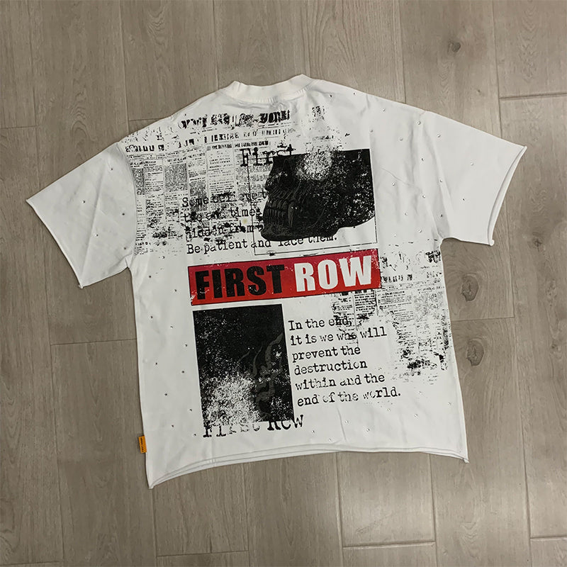 First Row T Shirts BREAKING NEWS BURNING FLAMES CROPPED TEE Fashion Hot Diamond Trend Brand