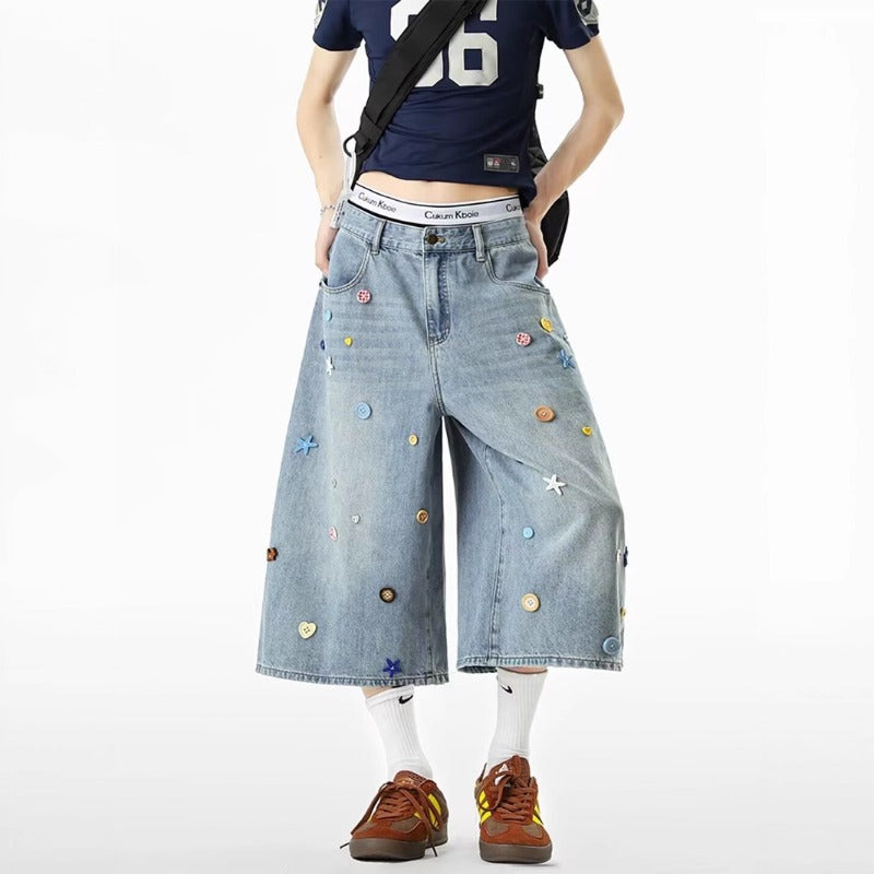 Women's jeans retro women's summer loose cropped pants