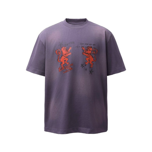 Men's t-shirt - american retro heavyweight double yarn garment-dyed print design, men's high street oversized short sleeve tee