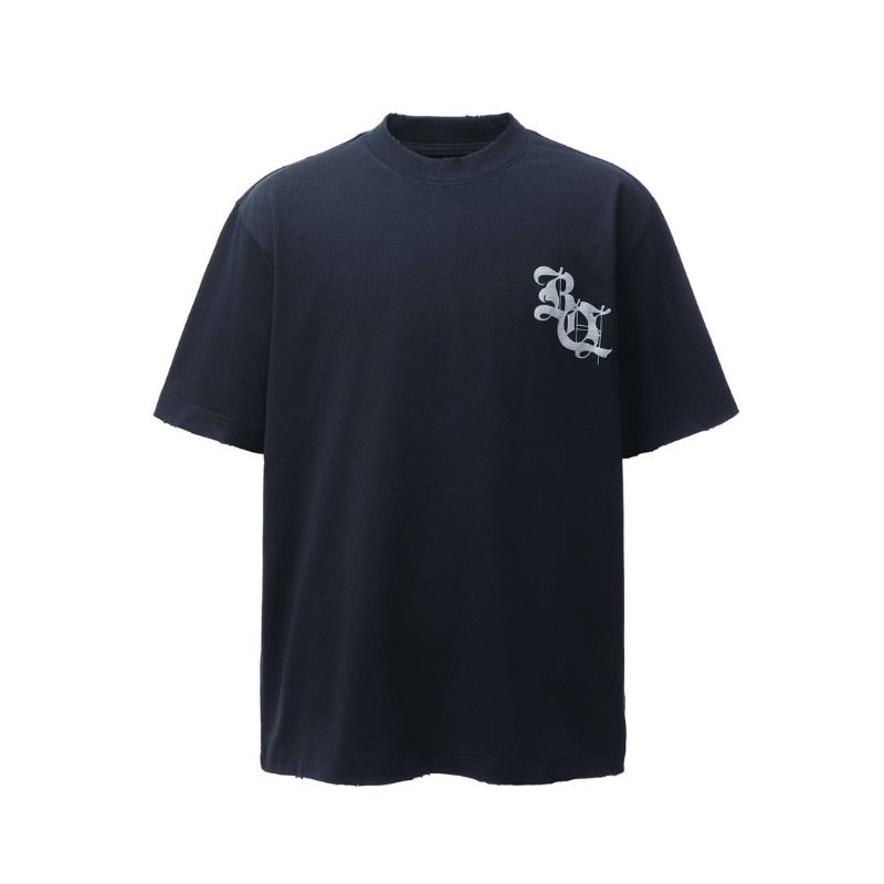 Men's t-shirt - american retro heavyweight double yarn logo print design, crew neck, high street style, relaxed fit short sleeve tee