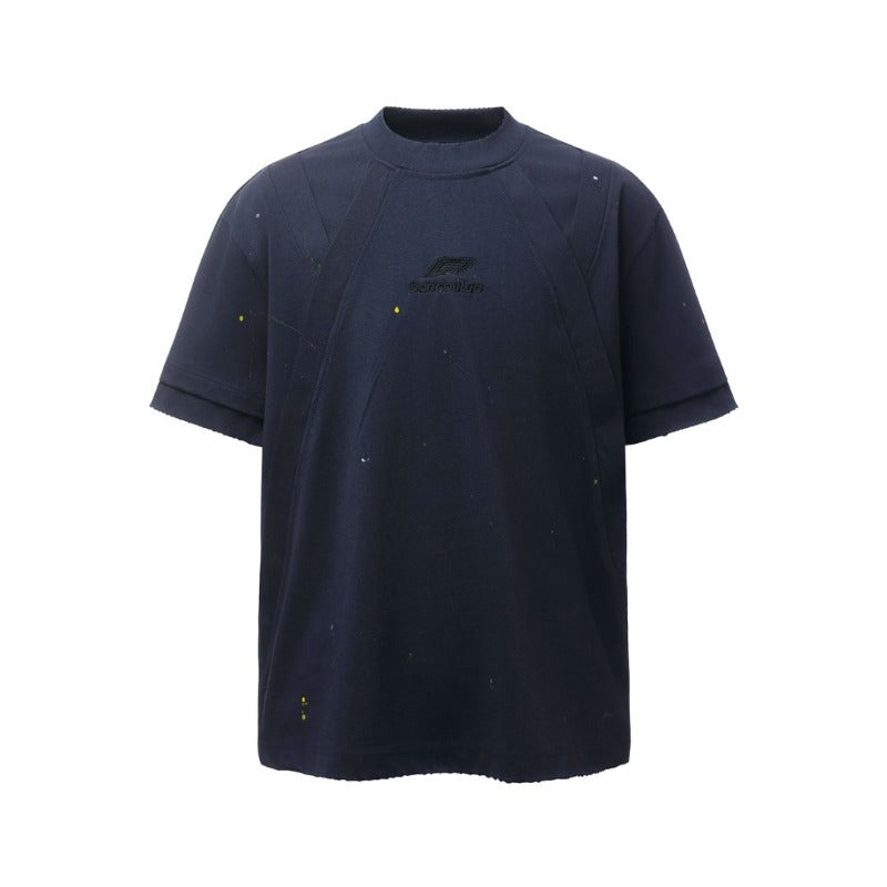 Men's t-shirt: american retro heavyweight double yarn hand-painted deconstructed design, high street oversized short sleeve tee