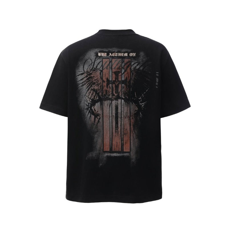 Men's t-shirt - american retro heavyweight double yarn high-quality streetwear graphic print high street men's loose fit short sleeve tee