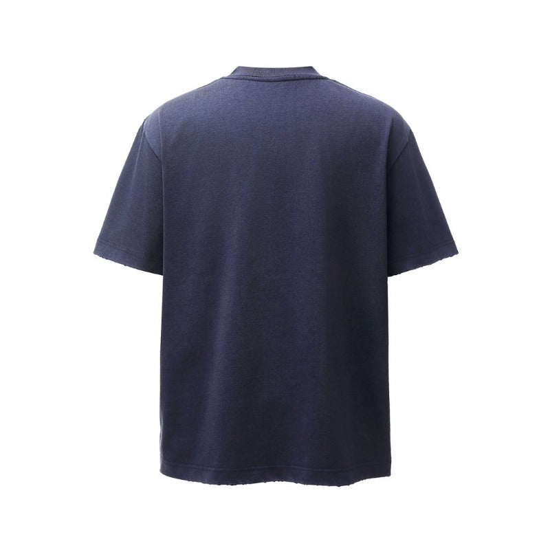 Men's american retro heavyweight double yarn embroidered deconstructed design crew neck high street oversized short sleeve t-shirt