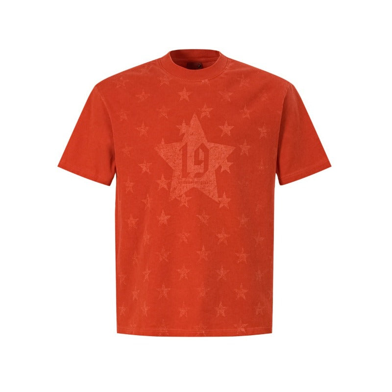 Men's t-shirt - american summer street style, distressed wash, star design, premium fit short sleeve tee