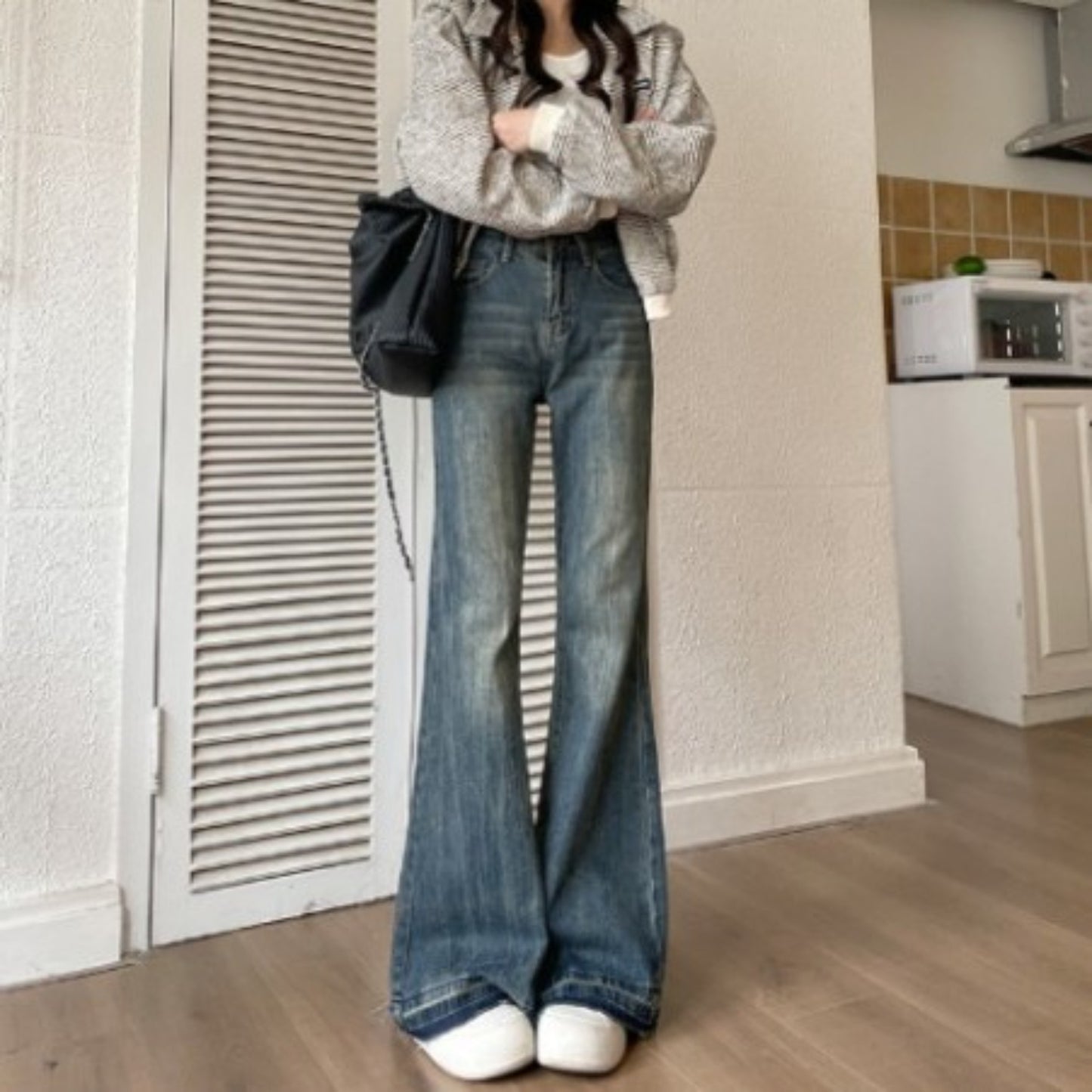 Women jeans retrospring & fallhigh waist slightly flared
