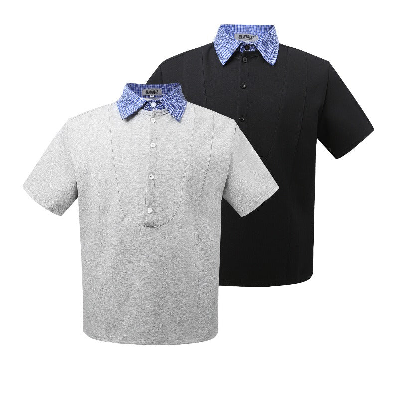Men t shirt k american retro deconstructed classy street trend lapel design men's short wide cleanfit short sleeve t-shirt