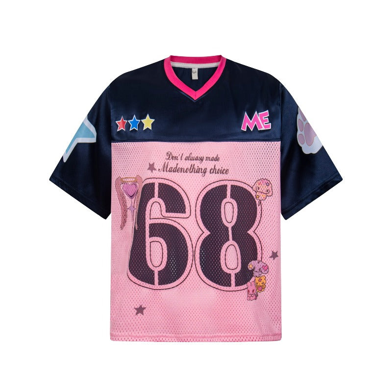 Men's t-shirt - american retro unisex patchwork print breathable jersey short sleeve design - men's high street loose fit tee