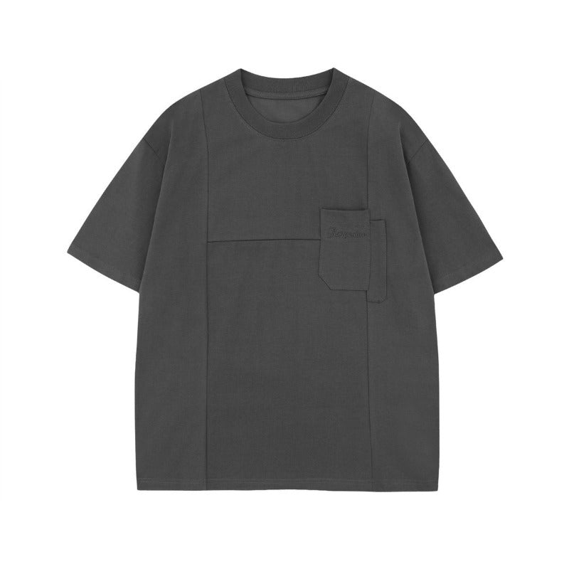 Men's t-shirt - american style, unisex, summer streetwear, high-end, deconstructed solid color design, relaxed fit, crew neck, short sleeve tee