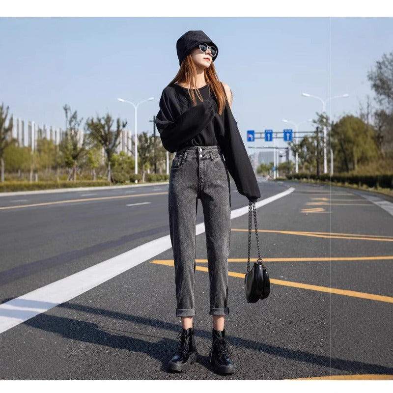 Women jeans spring & fallhigh waistloose nine-point pants