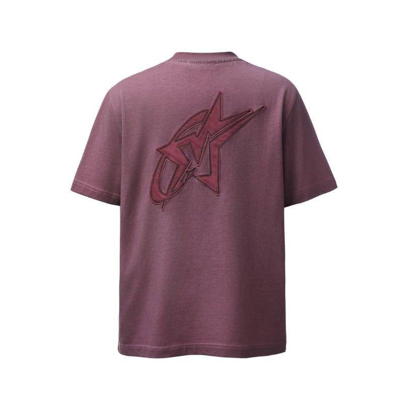 Men's t-shirt - american retro heavyweight premium streetwear patch embroidery high street loose fit summer short sleeve tee