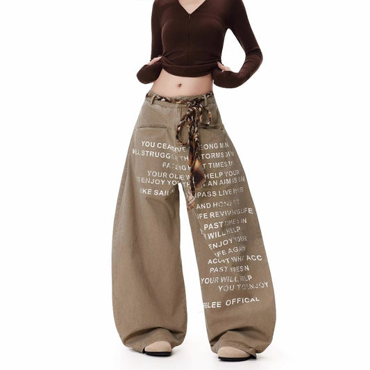 Women jeans retroletter graffiti loose