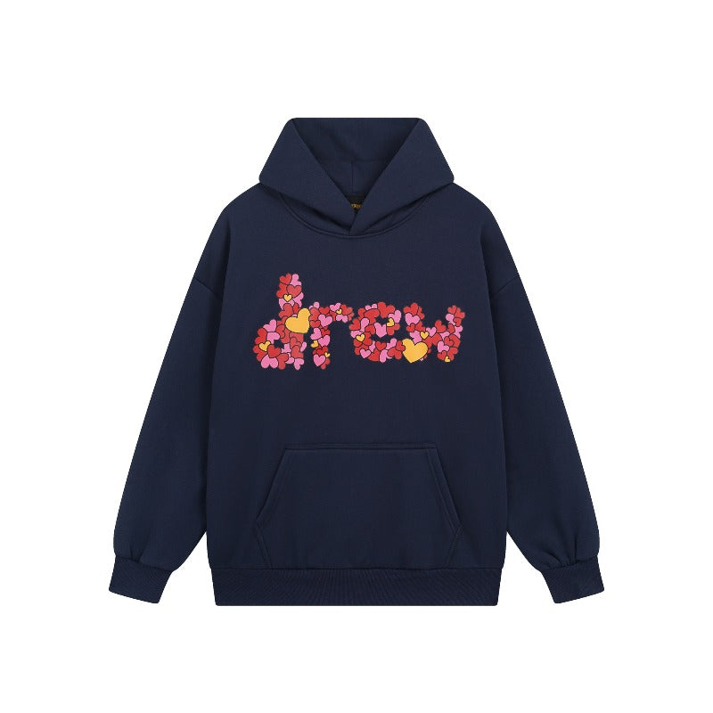 Drew house hoodie fall and winter d@ew heartletter pattern fleece-lined hooded sweatshirt