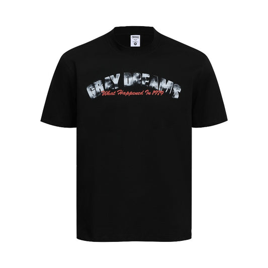 Men's t-shirt - american retro couple style streetwear d letter print design - men's crew neck slim fit short sleeve t-shirt