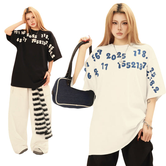 Unisex T-shirts Street Vintage Alphabet Pattern Men's Loose Short Sleeve T-Shirt