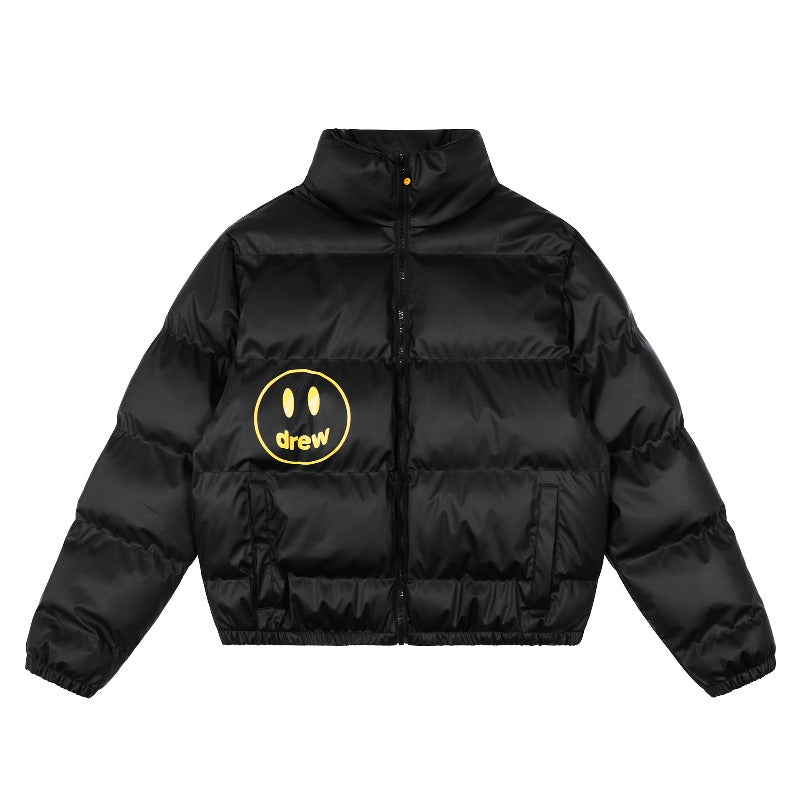 Drew house jacket fall and winter d@ew smiley letter pure color stand collar cotton outwear