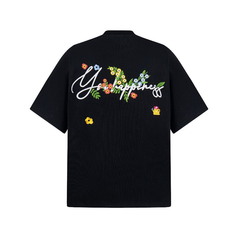Men's t-shirt - american retro unisex short sleeve colorful thousand-needle embroidery design - men's high street loose fit t-shirt