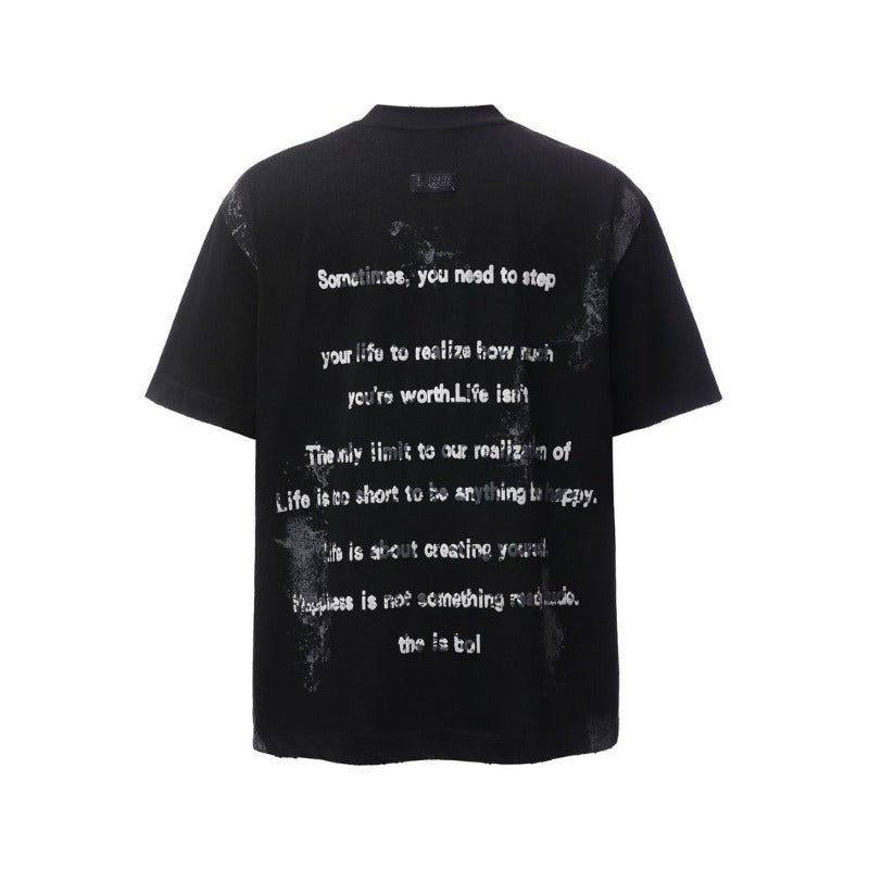 Men's t-shirt - american retro heavyweight double yarn printed letter splatter design - men's high street oversized short sleeve tee