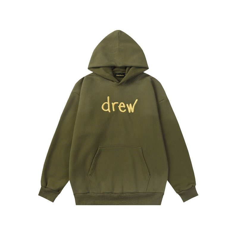 Drew house hoodie fall and winter d@ew gold thread embroider thick letterfleece-lined hooded sweatshirt