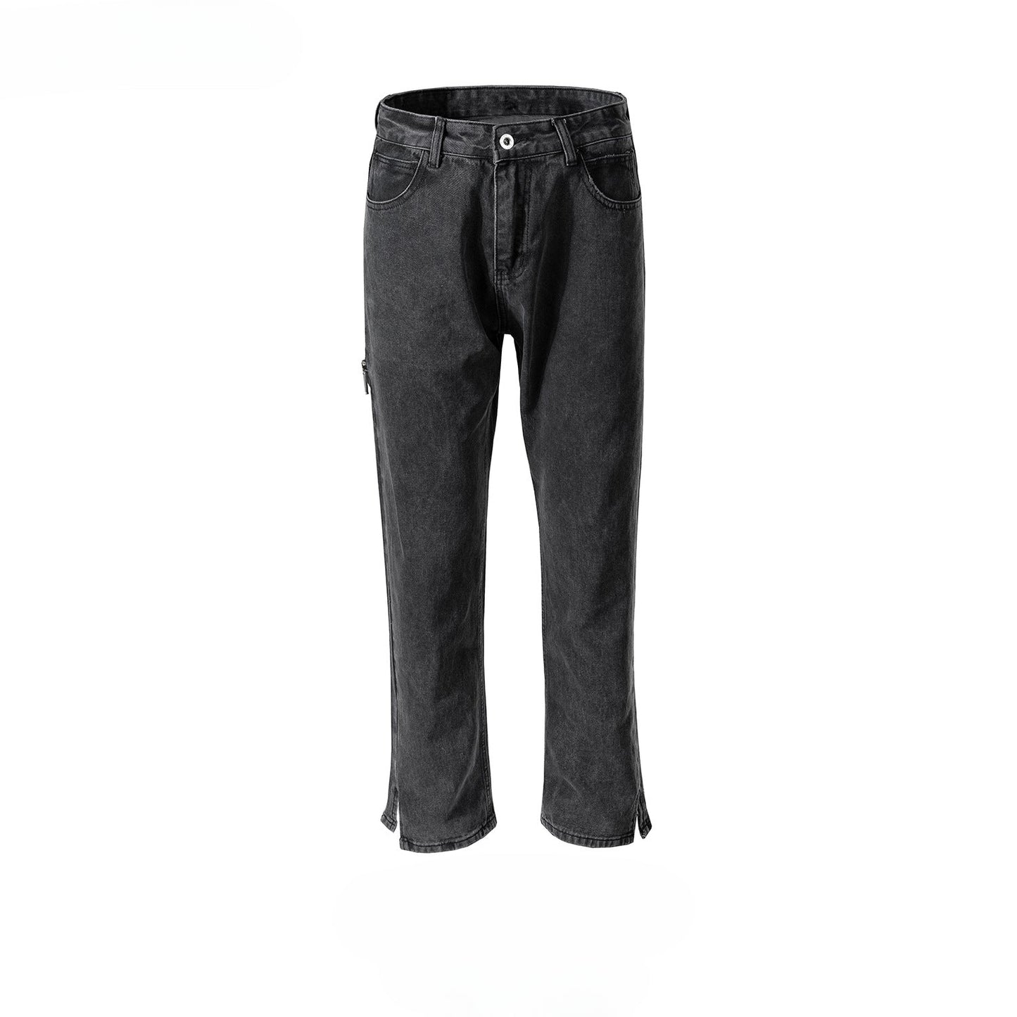 MIJKO Men's Vintage Pants MIJKO Ragged Pants Trousers Men's and Women's Zipper Washed Jeans