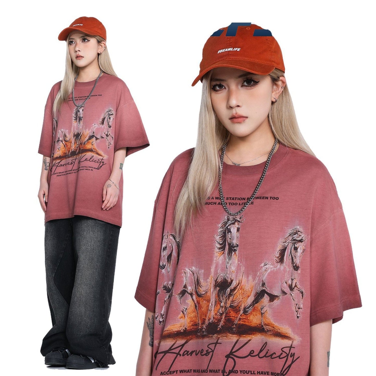 Unisex T-shirts Summer Wash Men's Loose Short Sleeve T-Shirt
