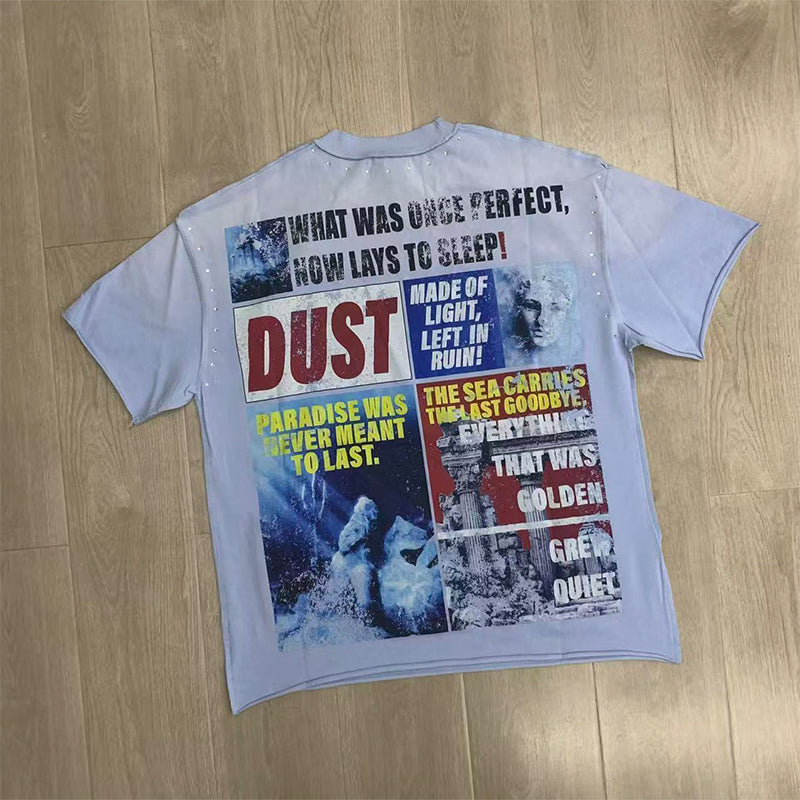 First Row T Shirts LOST UTOPIA RUINS DREAM CROPPED TEE American tide brand white ink direct injection high quality hot drill