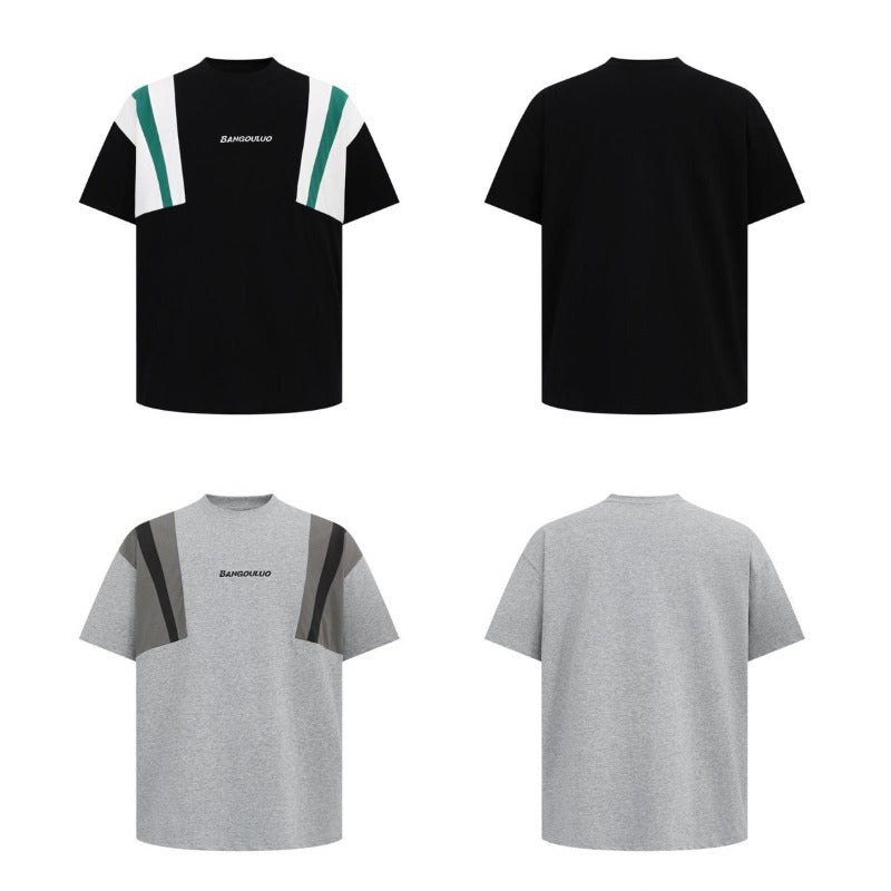 Men's t-shirt: american streetwear summer style - deconstructed, high-end, patchwork, relaxed fit, short-sleeve tee